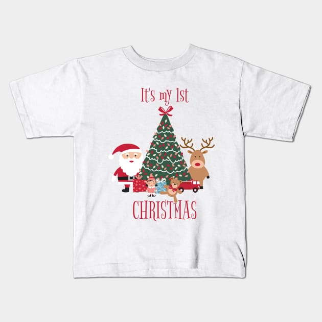 Baby's First Christmas Kids T-Shirt by MedleyDesigns67